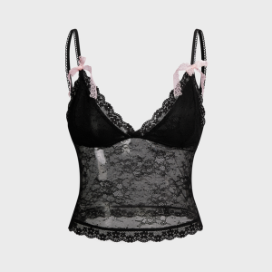 2024 New Y2K Lace Spaghetti Cami Top - Cute and Stylish for Coquette Aesthetic Outfits