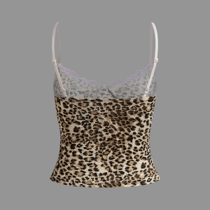 2024 New Y2K Lace Spaghetti Leopard Cami Top - Trendy Coquette Aesthetic Fashion