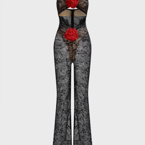 2024 New Y2K Lace Strapless Sleeveless Jumpsuit for Coquette and Grunge Aesthetic