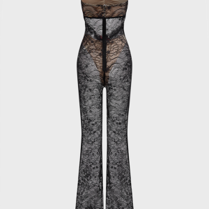 2024 New Y2K Lace Strapless Sleeveless Jumpsuit for Coquette and Grunge Aesthetic