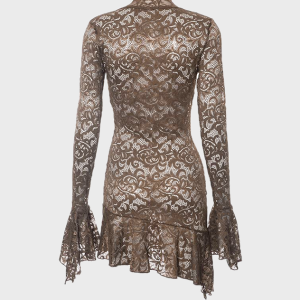 2024 New Y2K Lace V Neck Long Sleeve Mini Dress - Chic Coquette Aesthetic Style