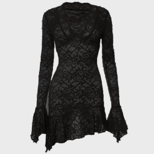 2024 New Y2K Lace V Neck Long Sleeve Mini Dress - Chic Coquette Aesthetic Style