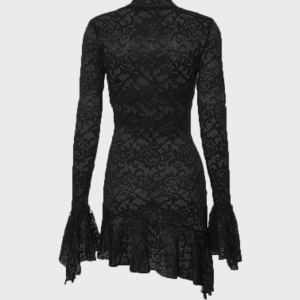 2024 New Y2K Lace V Neck Long Sleeve Mini Dress - Chic Coquette Aesthetic Style