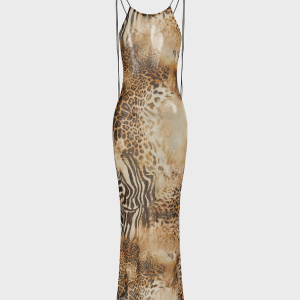 2024 New Y2K Spaghetti Strap Leopard Print Sleeveless Maxi Dress for Trendy Outfits