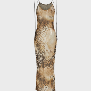 2024 New Y2K Spaghetti Strap Leopard Print Sleeveless Maxi Dress for Trendy Outfits