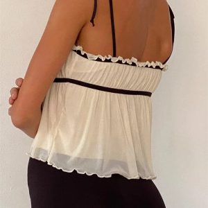 2024 Ruffled Patchwork Camisole with Tie-Up Straps - Cute Summer Mini Vest for Party & Clubwear