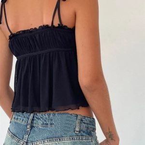 2024 Ruffled Patchwork Camisole with Tie-Up Straps - Cute Summer Mini Vest for Party & Clubwear