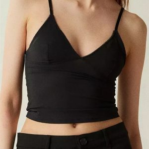 2024 Solid Color V-Neck Backless Spaghetti Strap Mini Vest Crop Top for Y2K Aesthetic Style