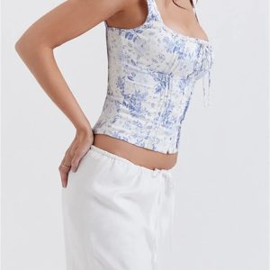 2024 Square Neck Y2K Fairy Sleeveless Button-Up Mini Vest Crop Top for Summer Streetwear