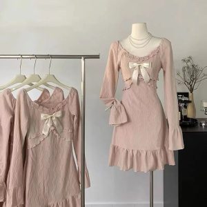 2024 Summer Pink Y2K Mini Dress - French Elegant Flare Sleeve Casual Party Dress