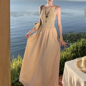 2024 Summer Y2K A-Line Backless Beach Dress with Spaghetti Straps - Elegant Boho Fairy Style