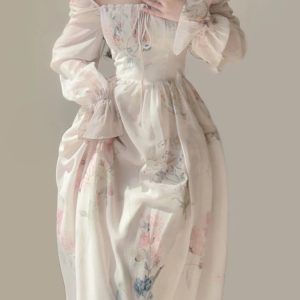 2024 Summer Y2K Floral Fairy Dress - Elegant Beach Party Midi Dress with Long Sleeves