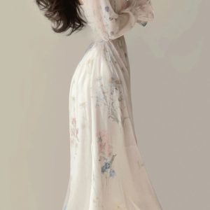 2024 Summer Y2K Floral Fairy Dress - Elegant Beach Party Midi Dress with Long Sleeves