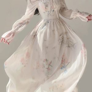 2024 Summer Y2K Floral Fairy Dress - Elegant Beach Party Midi Dress with Long Sleeves