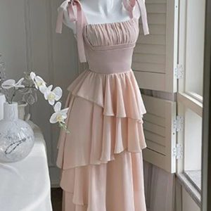 2024 Summer Y2K Spaghetti Strap Ruffle Dress - Elegant French Style for Prom & Parties