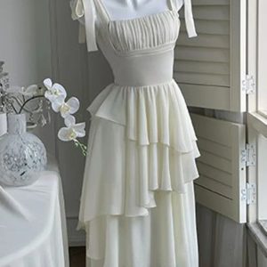 2024 Summer Y2K Spaghetti Strap Ruffle Dress - Elegant French Style for Prom & Parties