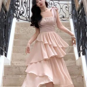 2024 Summer Y2K Spaghetti Strap Ruffle Dress - Elegant French Style for Prom & Parties