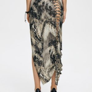 2024 Trendy Cut Out Animal Print Midi Skirt for Y2K Fashion and Coquette Aesthetic