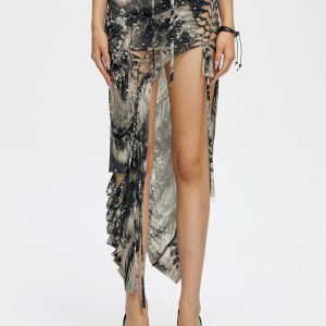 2024 Trendy Cut Out Animal Print Midi Skirt for Y2K Fashion and Coquette Aesthetic