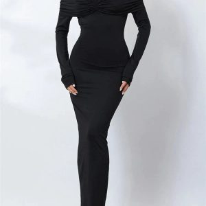 2024 Women’s Off-Shoulder Ruched Bodycon Dress - Y2K Aesthetic Cocktail Party Style