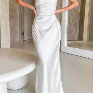 2024 Women’s Y2K Satin Tube Dress - Sexy Sleeveless Backless Party Cocktail Top