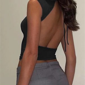 2024 Y2K Aesthetic Backless Tie-Up Crop Top - Casual Sleeveless Slim Fit Clubwear Vest