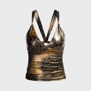 2024 Y2K Aesthetic Backless Twist Spaghetti Animal Print Cami Top for Trendy Outfits