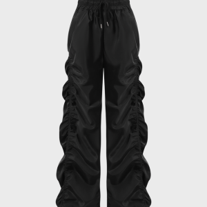 2024 Y2K Aesthetic Black Wrinkled Bottom Cargo Pants for Trendy Street Style