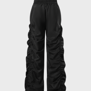 2024 Y2K Aesthetic Black Wrinkled Bottom Cargo Pants for Trendy Street Style