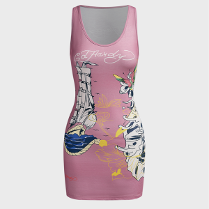 2024 Y2K Aesthetic Crew Neck Sleeveless Mini Dress with Landscape Print for Trendy Looks