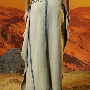 2024 Y2K Aesthetic Denim Maxi Skirt - Versatile Plain Skirt for Trendy Outfits