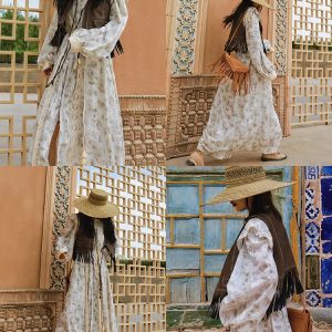 2024 Y2K Aesthetic Embroidered Long Lantern Sleeve Maxi Dress with Lace and Button Closure