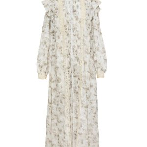 2024 Y2K Aesthetic Embroidered Long Lantern Sleeve Maxi Dress with Lace and Button Closure