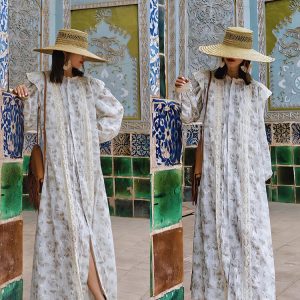 2024 Y2K Aesthetic Embroidered Long Lantern Sleeve Maxi Dress with Lace and Button Closure