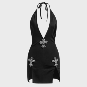 2024 Y2K Aesthetic Halter Sleeveless Mini Dress - Chic and Trendy Summer Style