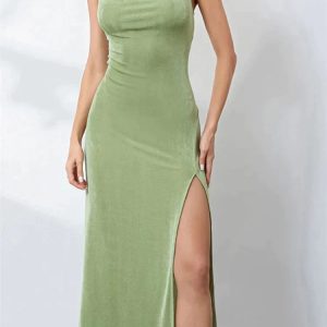 2024 Y2K Aesthetic High Split Backless Spaghetti Strap Summer Dress for Women