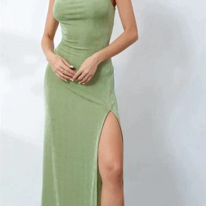 2024 Y2K Aesthetic High Split Backless Spaghetti Strap Summer Dress for Women