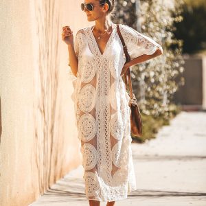 2024 Y2K Aesthetic Kaftan Beach Cover-Up Tunic Dress - Lace Swimwear Pareo for Women