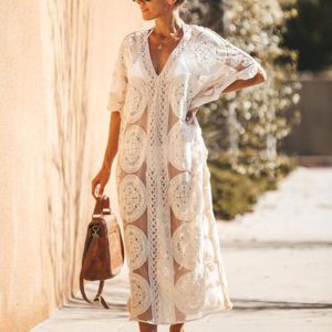 2024 Y2K Aesthetic Kaftan Beach Cover-Up Tunic Dress - Lace Swimwear Pareo for Women