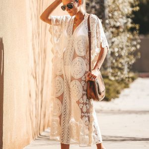 2024 Y2K Aesthetic Kaftan Beach Cover-Up Tunic Dress - Lace Swimwear Pareo for Women