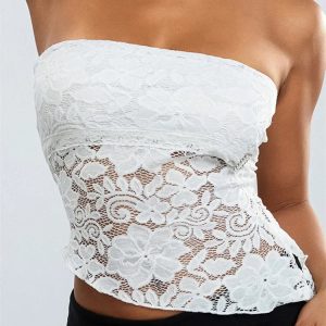 2024 Y2K Aesthetic Lace Floral Bustier Crop Top with Irregular Hem - Sexy Summer Fashion