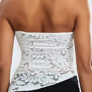 2024 Y2K Aesthetic Lace Floral Bustier Crop Top with Irregular Hem - Sexy Summer Fashion