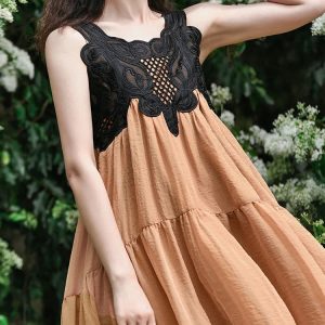 2024 Y2K Aesthetic Long Maxi Summer Dress with Embroidery and Big Hem for Women