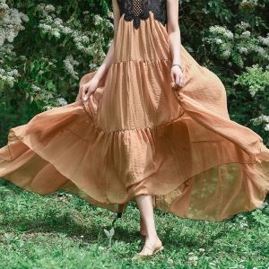 2024 Y2K Aesthetic Long Maxi Summer Dress with Embroidery and Big Hem for Women