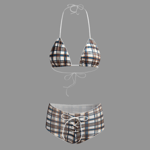 2024 Y2K Aesthetic Plaid Jersey Bikini Set with Stylish Cover-Up for Trendy Summer Vibes