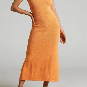 2024 Y2K Aesthetic Sexy Knitted Summer Sleeveless Spaghetti Strap Backless Dress