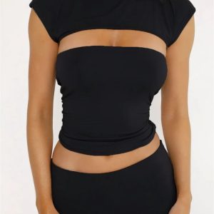 2024 Y2K Aesthetic Strapless Off Shoulder Tube Top - Solid Color Slim Fit Cropped Vest