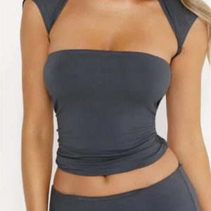 2024 Y2K Aesthetic Strapless Off Shoulder Tube Top - Solid Color Slim Fit Cropped Vest