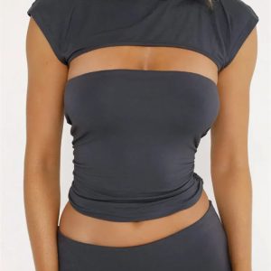 2024 Y2K Aesthetic Strapless Off Shoulder Tube Top - Solid Color Slim Fit Cropped Vest