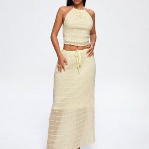 2024 Y2K Chiffon Plain Top & Skirt Two-Piece Set for Aesthetic Outfits